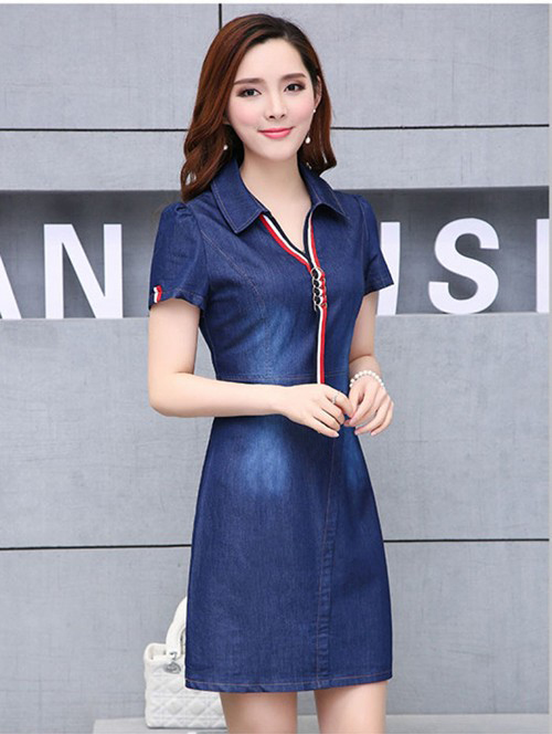ĐẦM JEAN BODY CỔ SƠ MI PHỐI VIỀN SỌC